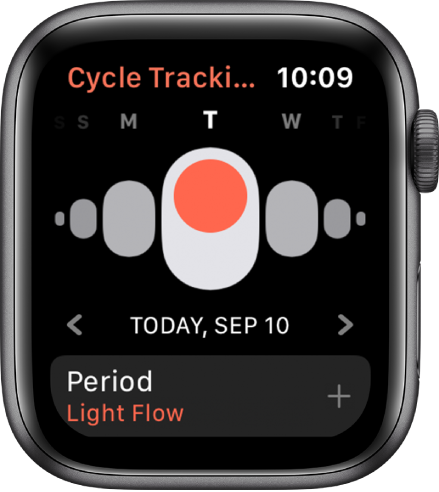 Zaslon aplikacije Cycle Tracking (Spremljanje cikla).