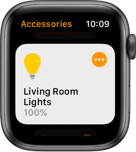 Aplikacija Home (Dom), ki prikazuje pripomoček za osvetljavo. Tapnite ikono v zgornjem desnem kotu pripomočka za prilagoditev njegovih nastavitev.