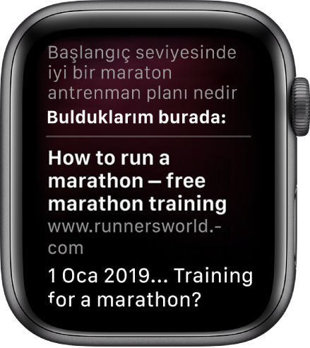 “Yeni başlayanlar için iyi bir maraton hazırlık planı nedir” sorusuna web’den yanıt veren Siri.
