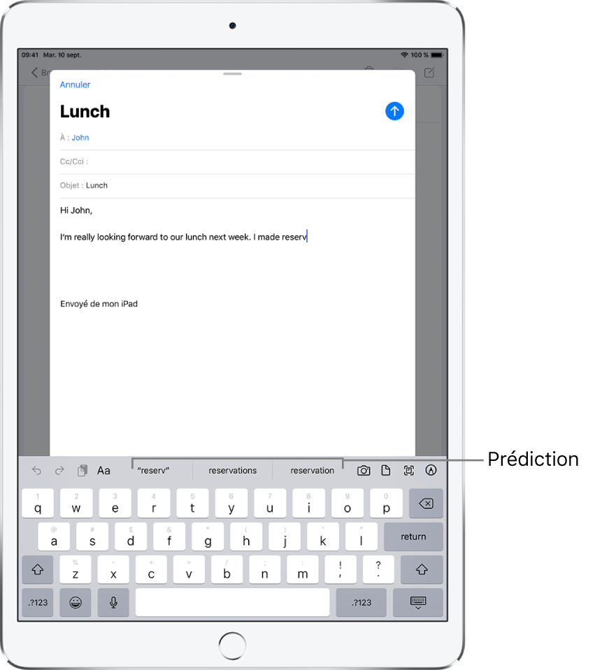Utiliser les prédictions de texte sur l’iPad Assistance Apple