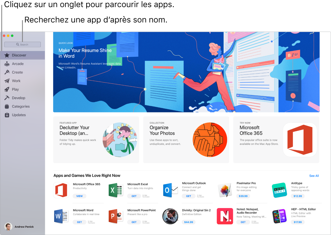 Fenêtre de l’App Store affichant le champ de recherche.