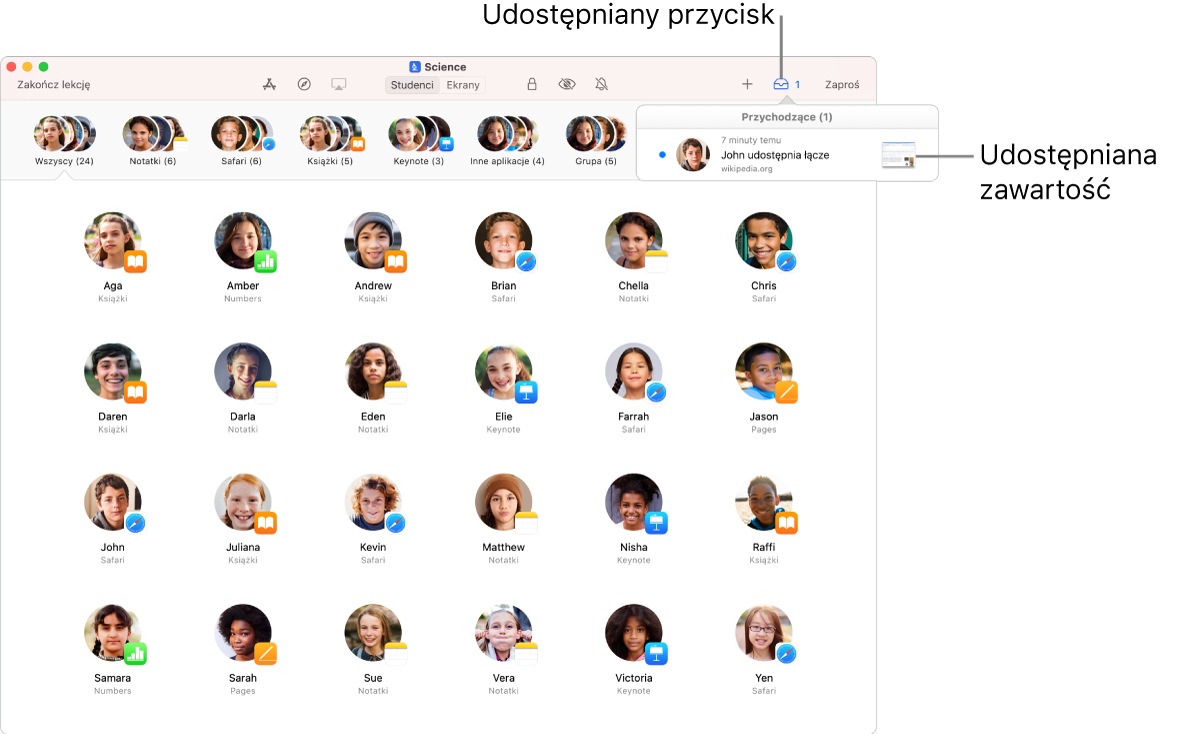 Możesz wyświetlić, co udostępniają Ci studenci.