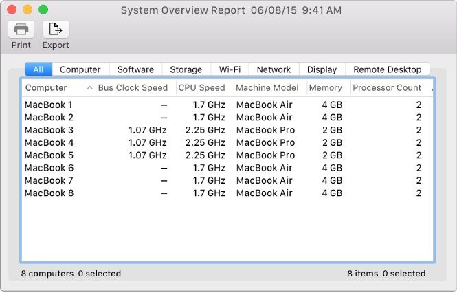 System Report window