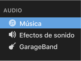 La opción Música seleccionada en la barra lateral