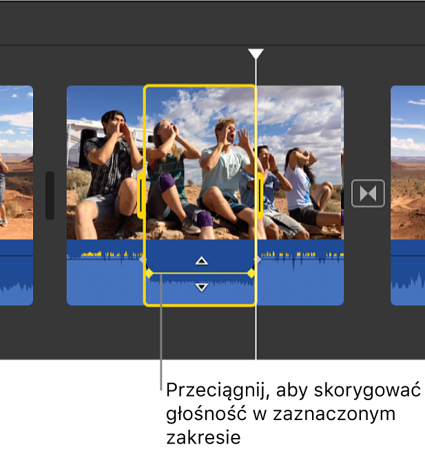 Narzędzie głośności przeciągane na fali dźwiękowej zaznaczonego zakresu