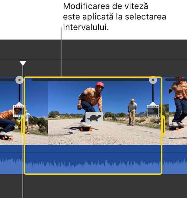 Clip cu o modificare de viteză efectuată la o selecție de interval
