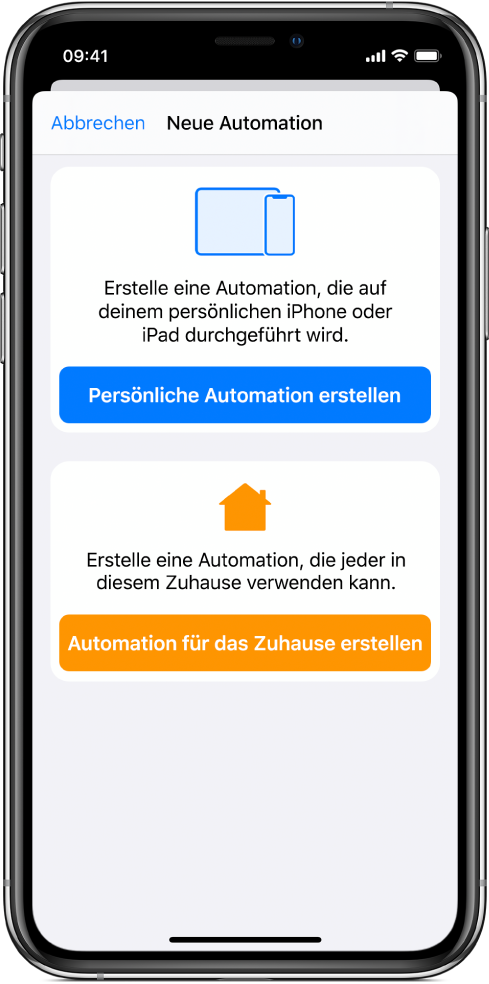 Neue Automation, sofern in der App „Kurzbefehle“ bereits eine Automation vorhanden ist.