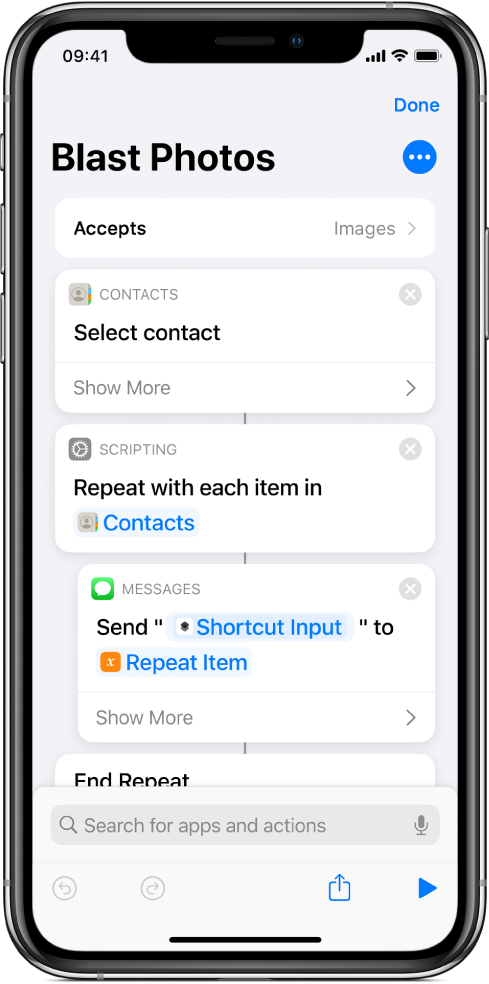 Example shortcut showing "Repeat" actions.