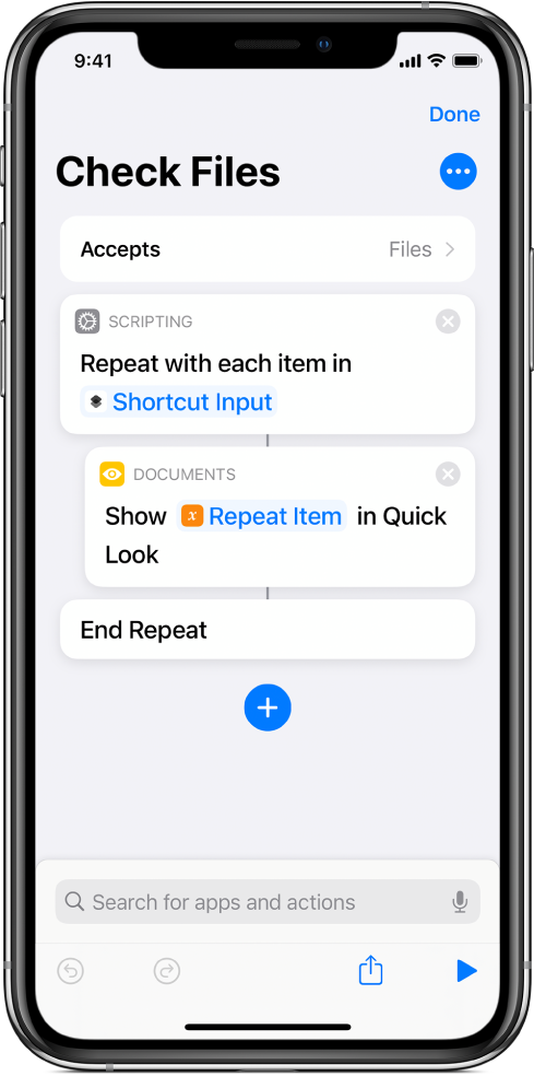 Show alert action in the shortcut editor.