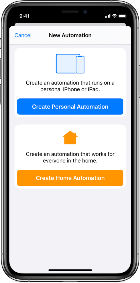 The Automation section of the Shortcuts app.
