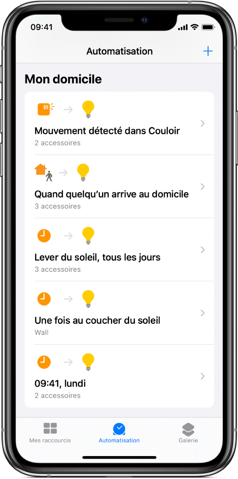 Automatisation Domicile dans l’app Raccourcis.