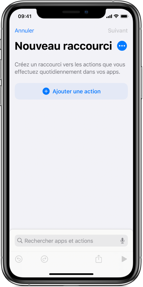 Éditeur de raccourci vide sur un iPhone.