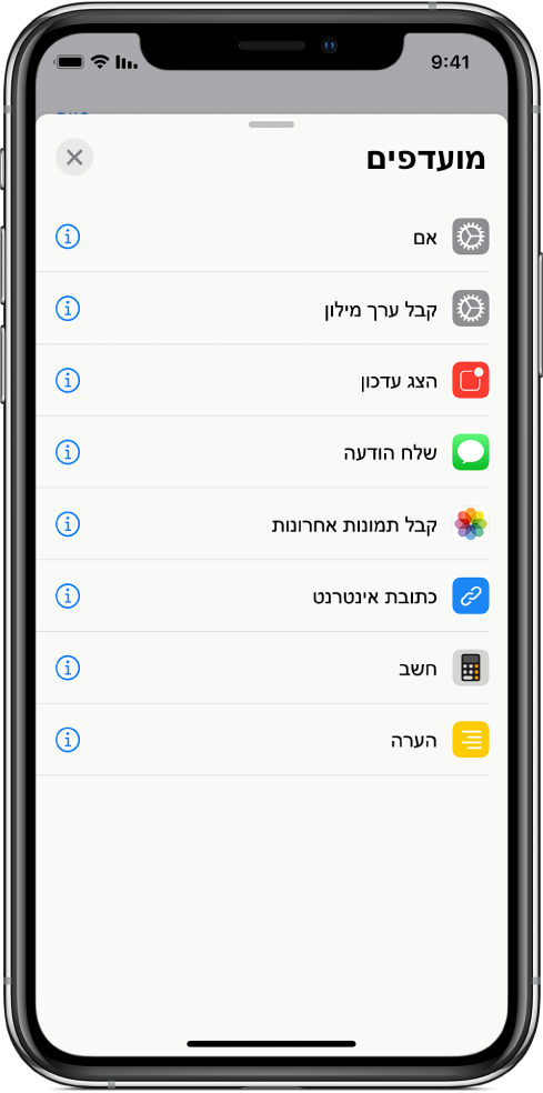 רשימת המועדפות.