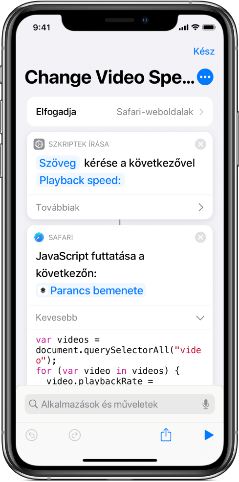 A parancsszerkesztő, amelyben egy Magic-változót tartalmazó JavaScript futtatása weboldalon művelet látható.