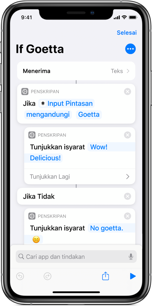 Contoh pintasan dengan tindakan "Jika”.