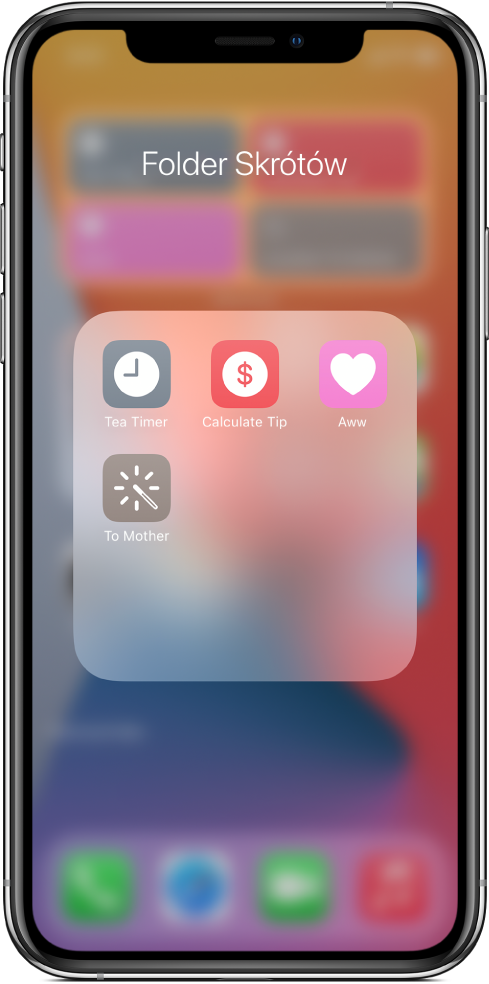 Skróty zgrupowane w folderze na ekranie początkowym.
