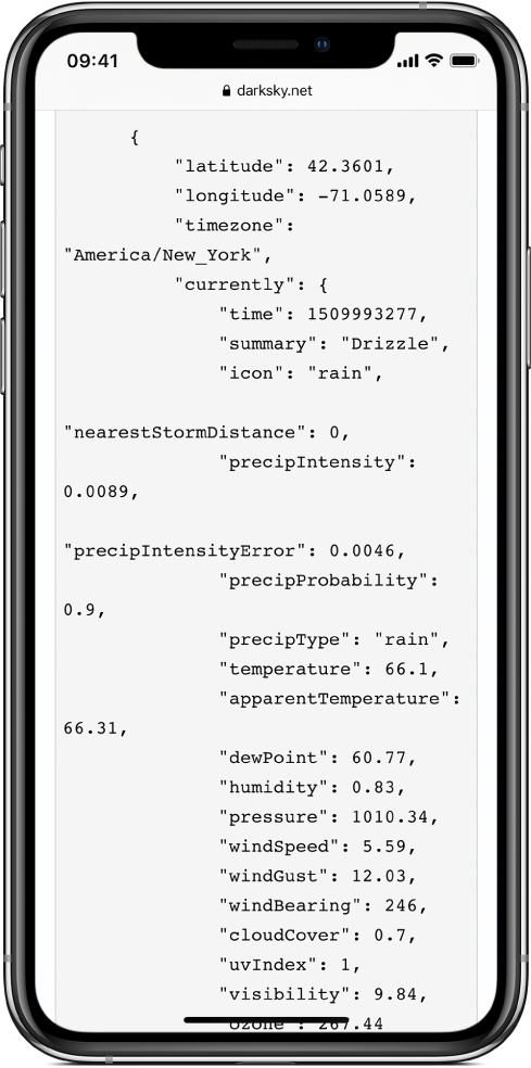 Przykładowe dane w formacie JSON.