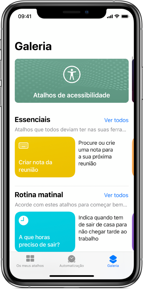 Galeria da aplicação Atalhos.