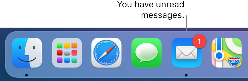 A section of the Dock displaying the Mail app icon, with a badge indicating unread messages.