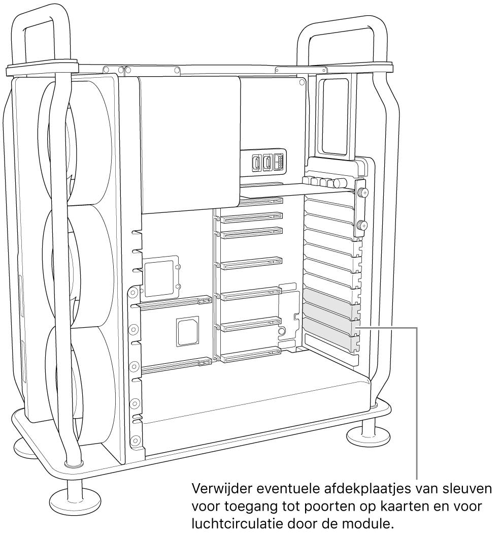 Verwijder eventuele sleufafdekkingen die nodig zijn voor toegang tot poorten op kaarten en voor luchtcirculatie in de module.