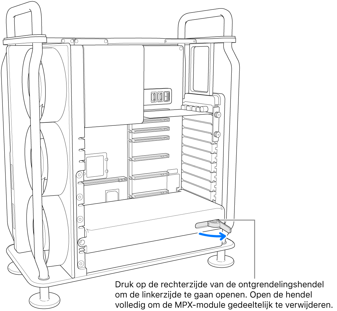 De hendel wordt geopend om de aanwezige module te ontgrendelen.