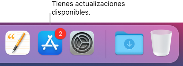 Sección del Dock donde se muestra el icono de App Store con un indicador que señala que hay actualizaciones disponibles.