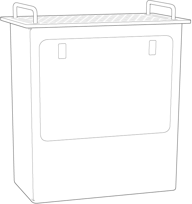Mac Pro in posizione verticale su uno dei propri lati, con porta laterale in evidenza.