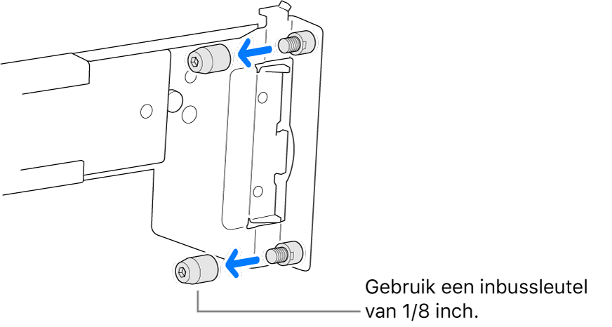 Een rail die in een rack met ronde gaten past.