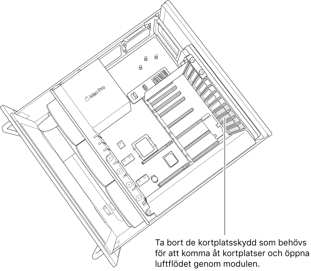 Ta bort alla eventuella fackskydd så att du kan komma åt kortporten och luften kan passera genom modulen.
