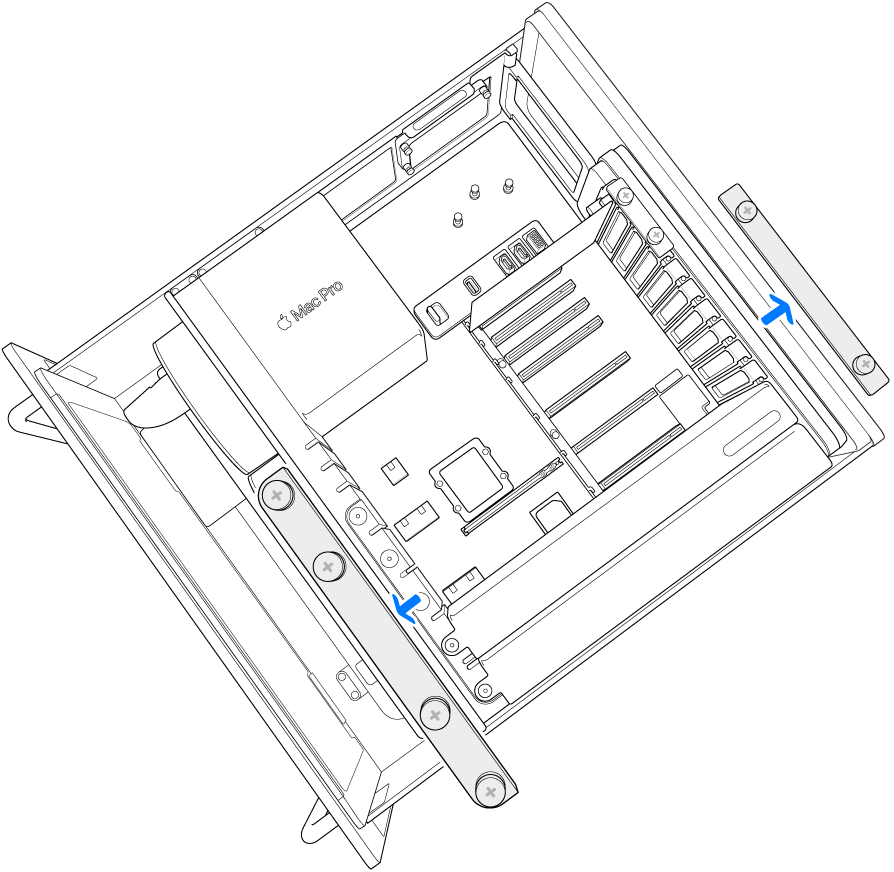 Mac Pro visar hur klämplattorna tas bort.