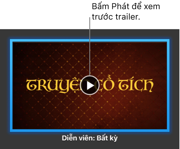 Màn hình trailer iMovie đang hiển thị nút Phát.