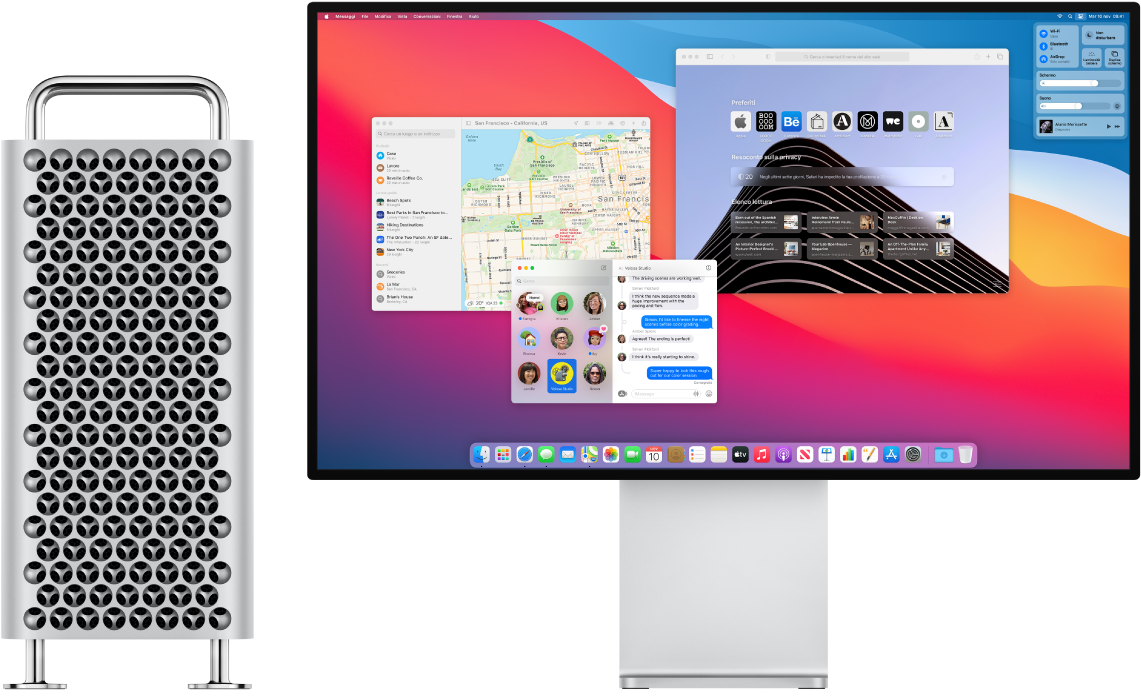 Mac Pro e Pro Display XDR uno accanto all'altro.