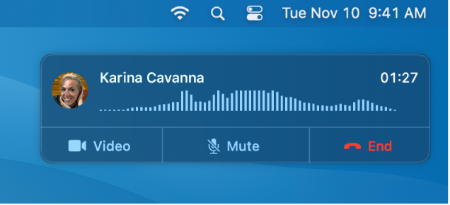 Част от екрана на Mac, която показва прозореца на известието за повикване.