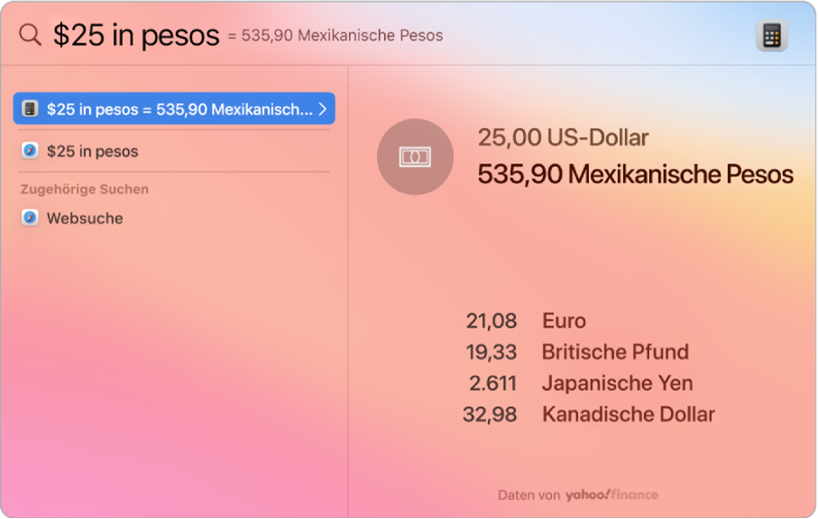 In einem Bildschirm ist die Umrechnung von Dollar in Pesos zu sehen, wobei die beste Umtauschrate sowie verschiedene andere Auswahlmöglichkeiten angezeigt werden.