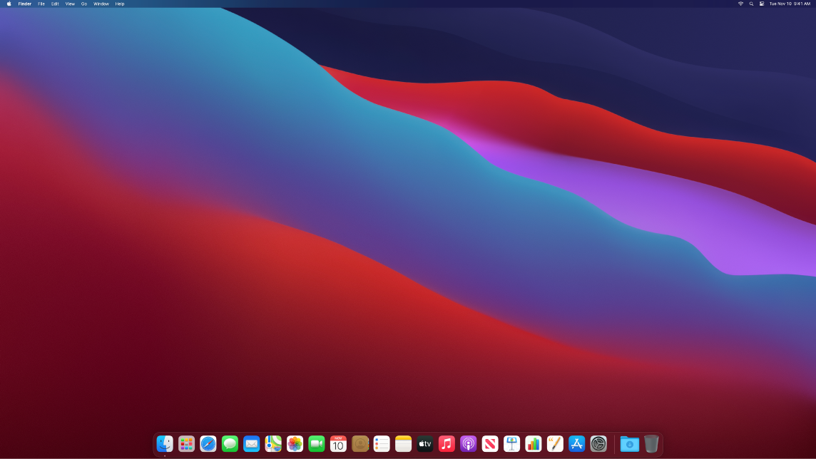 The desktop in Dark Mode.
