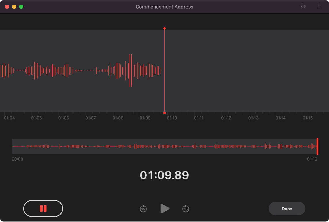 A Voice Memos window showing a recording in progress.