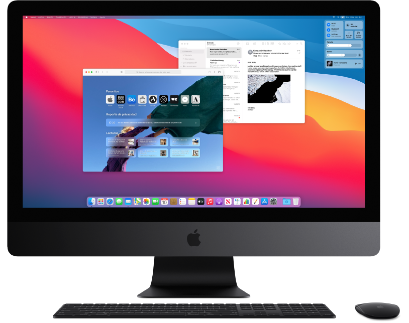 Pantalla de la iMac Pro con dos ventanas abiertas.