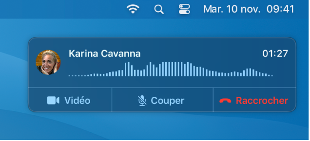 Un écran partiel de Mac affichant la fenêtre de notification d’appel.