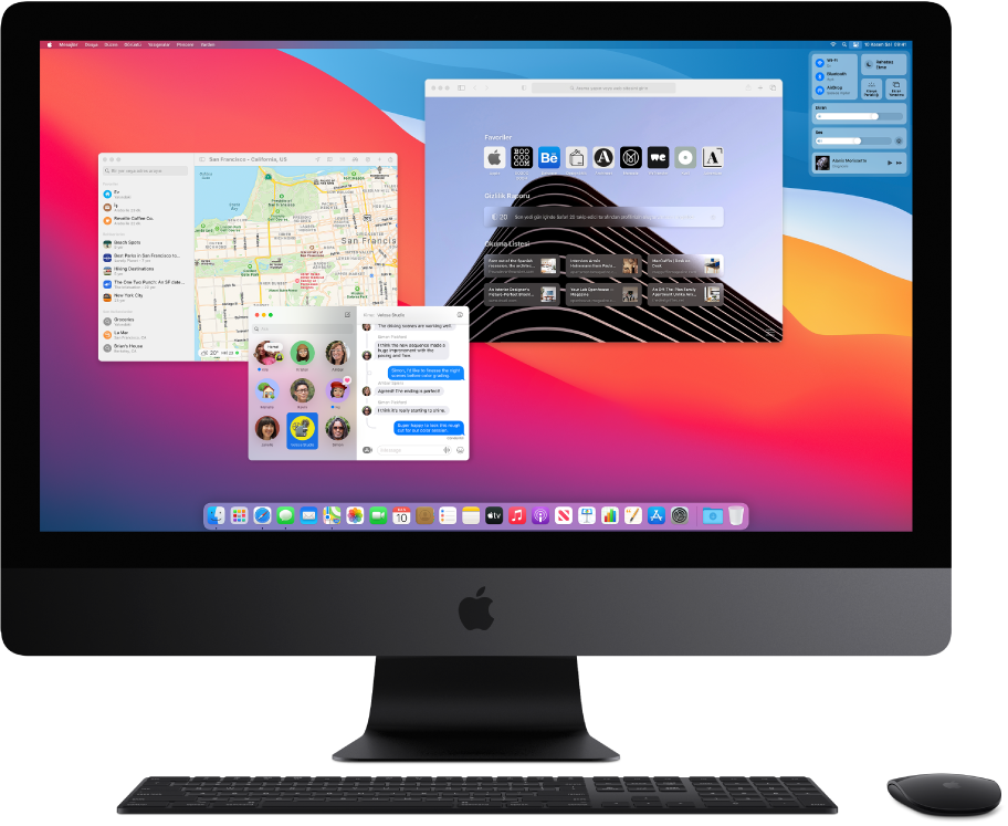 Denetim Merkezi’ni ve birçok açık uygulamayı gösteren iMac Pro masaüstü.