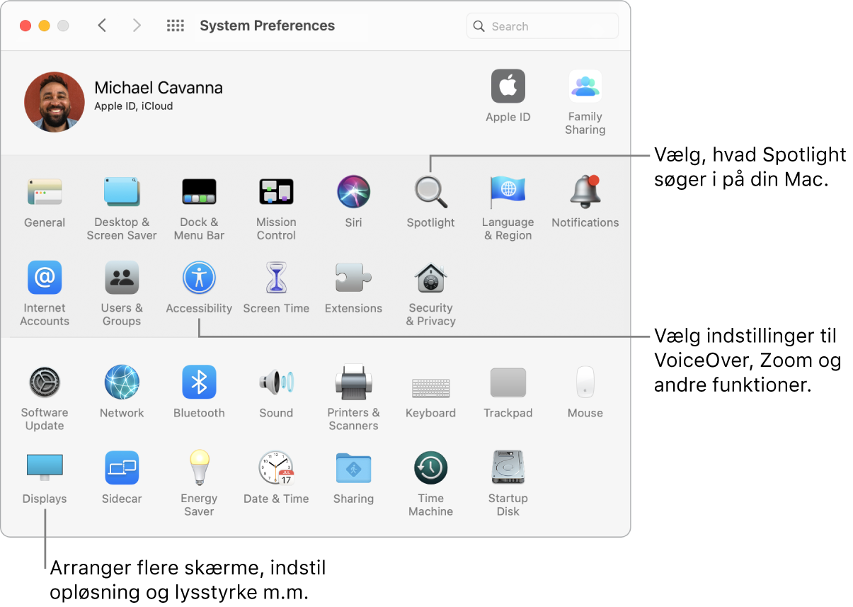Vinduet Systemindstillinger.