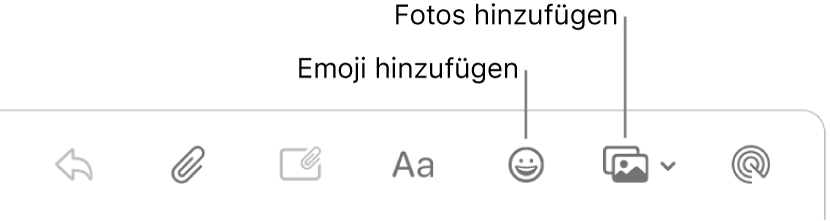 Ein Fenster zum Erstellen einer neuen Nachricht mit den Tasten für Emoji und Fotos
