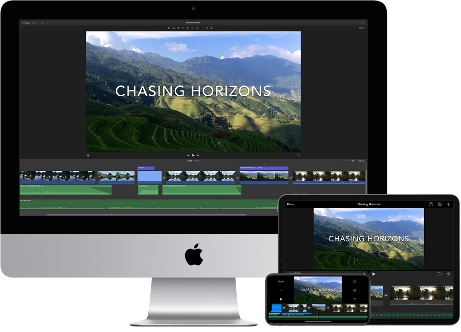 Ίδιο περιεχόμενο εμφανίζεται σε ένα iMac, ένα iPad και ένα iPhone.