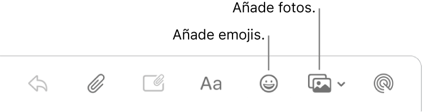 Una ventana de un mensaje nuevo en la que se muestran los botones de fotos y emojis.