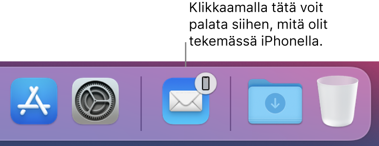 Handoff-kuvake näkyvillä Dockissa.