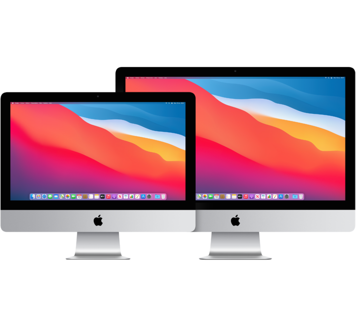 Deux moniteurs d’iMac, l’un devant l’autre.