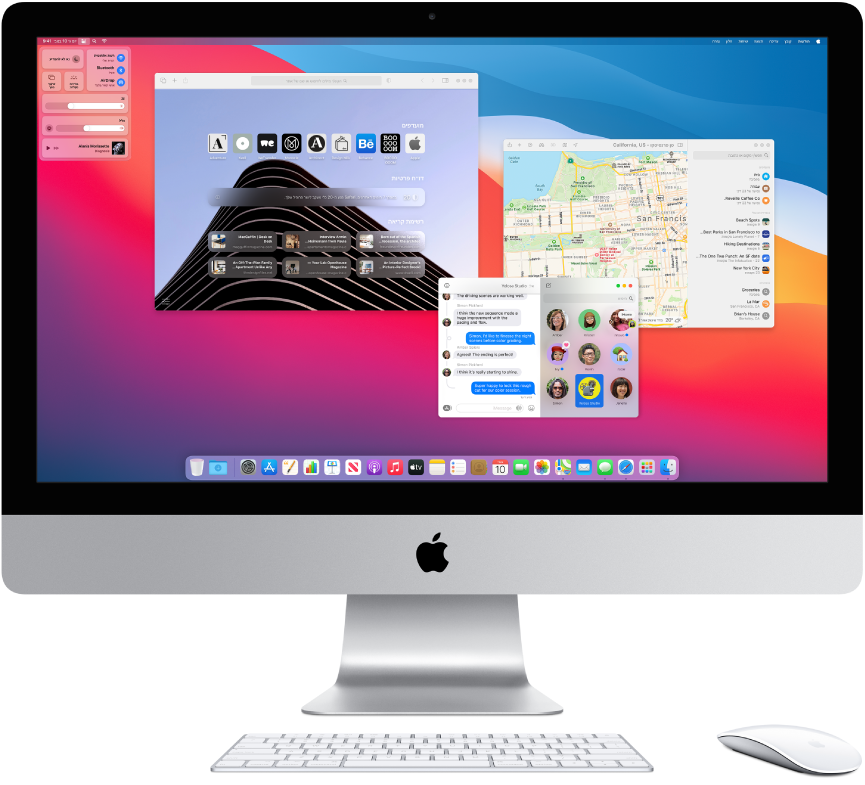 מכתבה של iMac המציגה את ״מרכז הבקרה״ וכמה יישומים פתוחים.