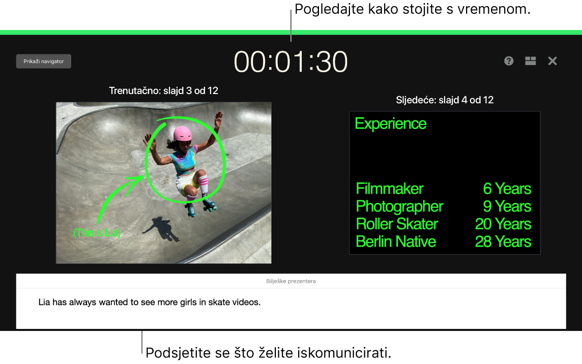 Prozor aplikacije Keynote prikazuje značajku Isprobaj slideshow.