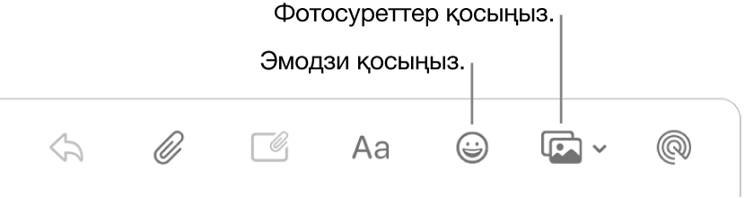 Эмодзи мен фотосуреттер түймелерін көрсетіп тұрған жазу терезесі.