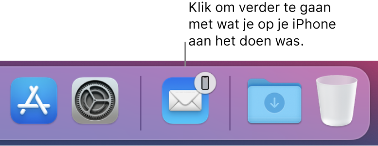 Het Handoff-symbool zichtbaar in het Dock.