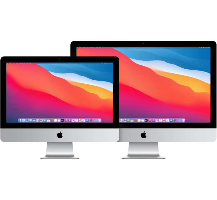 Dois ecrãs do iMac, um à frente do outro.